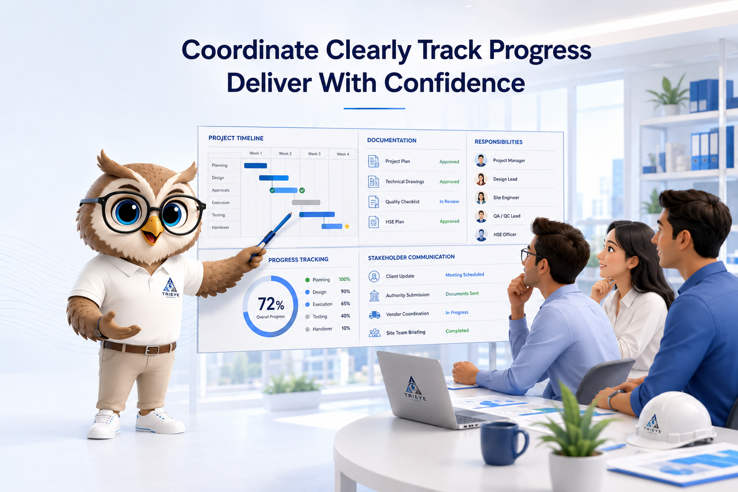 Tri Eye Infra project coordination and progress tracking visual